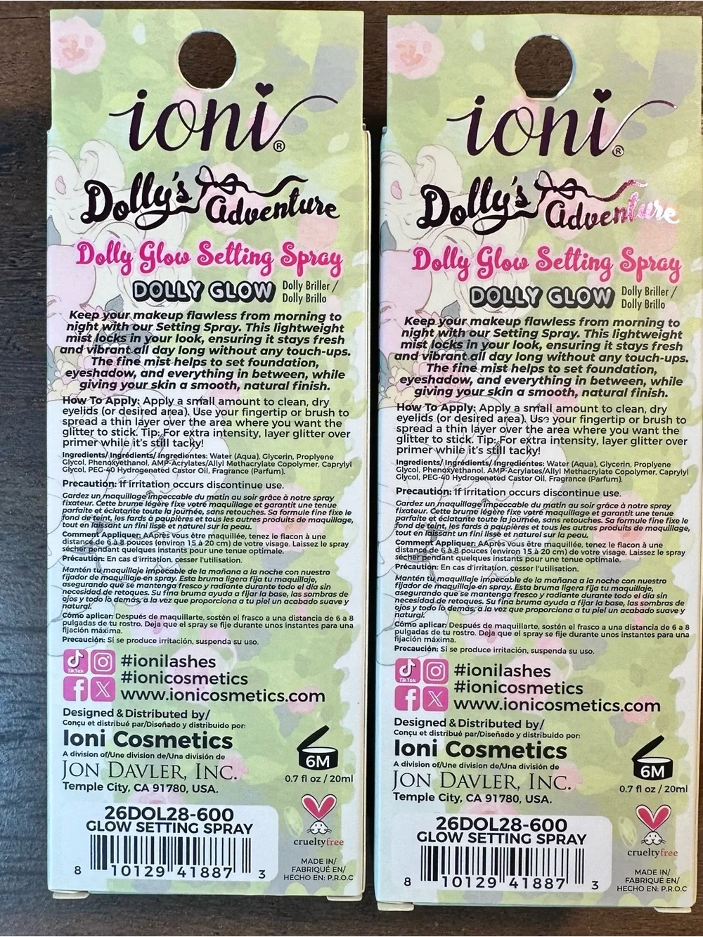 Ioni DOLLY’S ADVENTURE 2pk Dolly Glow Setting Spray ~Dolly Glow~ Hydrating BNIB